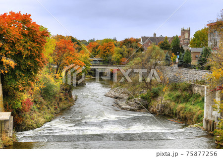 Grand River at Fergus, Ontario, Canada in Autumn Grand River at Fergus, Ontario, Canada in Autumn 75877256