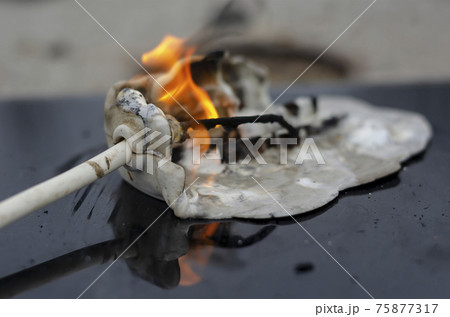 Household electrical appliance fire concept. Final stage of power strip fire due to short circuit. Complete reflow of the electrical appliance. Fire safety, visual aid. 75877317