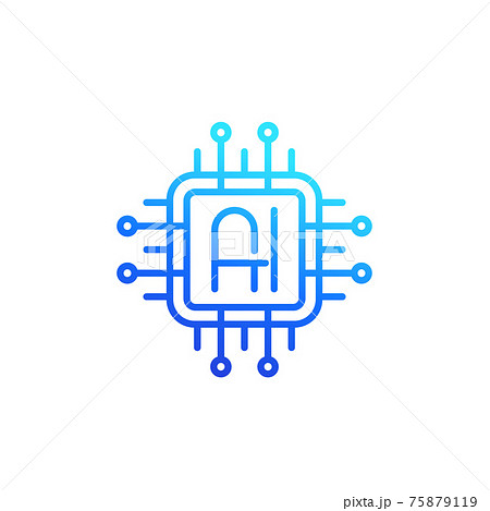 AI chipset logo, artificial intelligence line icon 75879119