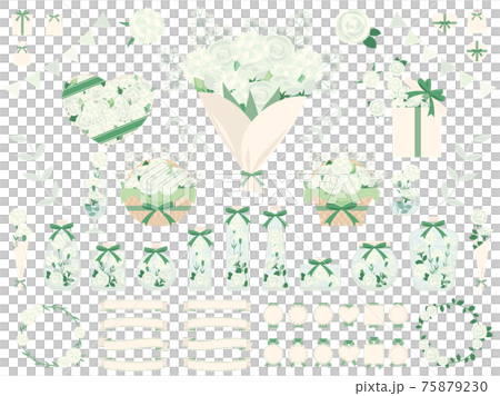 Illustration set with white carnations and white roses flower arrangement Flowers for celebrations and gifts 75879230