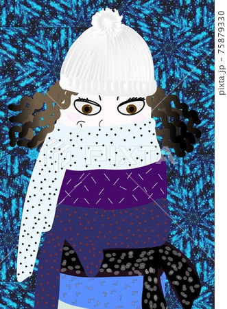 Winter scarves girl illustration  75879330