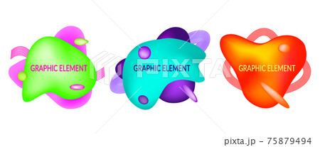 Set of abstract flowing liquid geometric shapes in vivid bright color gradient. Fluid design elements for minimal banner, logo, flyer or presentation. Futuristic trendy dynamic Eps10 vector. 75879494