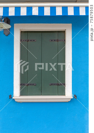 Closed Blinds Blue House 75879503