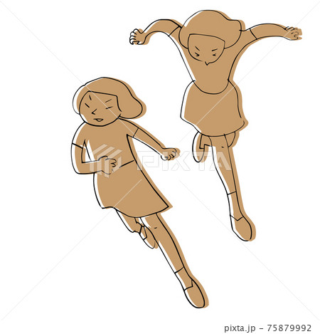 走る女の子2人のイラスト 版ずれ のイラスト素材