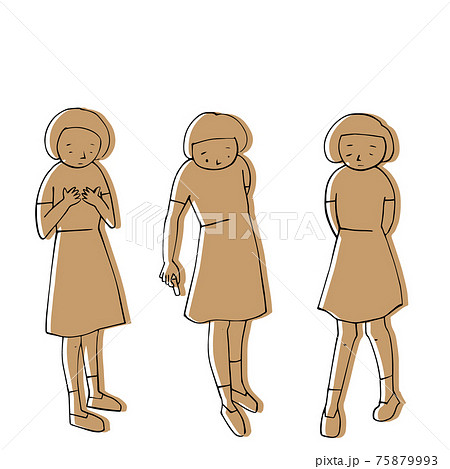つまらなそうに立つ女の子3人のイラスト 版ずれ のイラスト素材