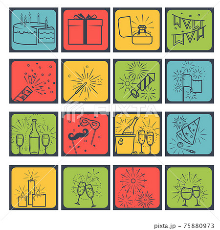 Celebration icons with fireworks Celebration icons with fireworks 75880973