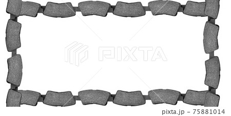 frame of front brake pads for disc brakes, decorative border from car spare parts isolated objects on white background with copy space, nobody. 75881014