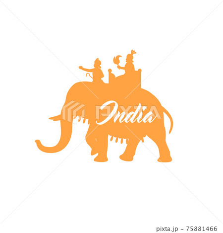 Indian maharaja on elephant orange silhouette 75881466