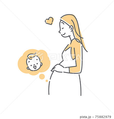 赤ちゃんを楽しみにしている妊婦さんのシンプルでおしゃれな線画イラストのイラスト素材 7579