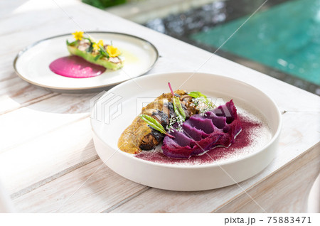 Plant based vegan cuisine. Dishes without the use of animal products. 75883471