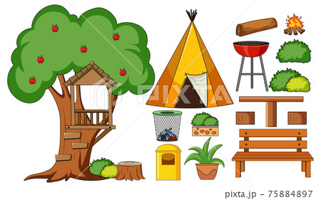 Set of camping objects isolated 75884897