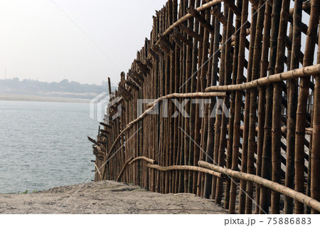 bamboo fence and wall for safety of beach sand 75886883