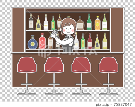 バーで働く女性バーテンダーのイラストのイラスト素材