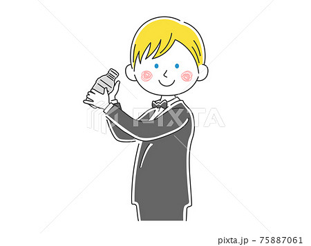 カクテルを作る白人男性バーテンダーのイラストのイラスト素材