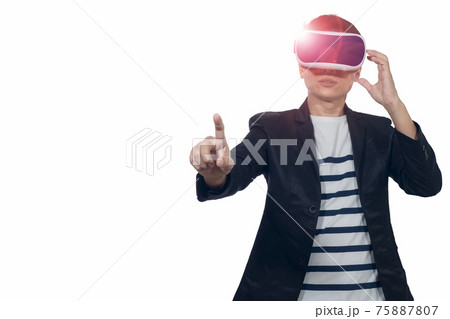 Young man with virtual reality goggles. 75887807