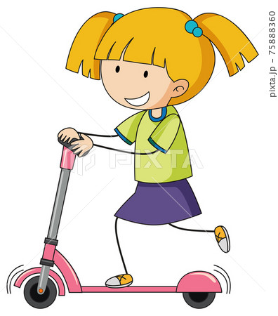A doodle kid playing scooter cartoon character isolated A doodle kid playing scooter cartoon character isolated 75888360