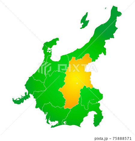 長野県と中部地方地図のイラスト素材