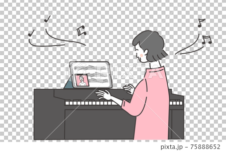 オンラインでピアノを習う女性 オンラインでピアノを習う女性 75888652