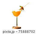 Orange juice in a bird-shaped glass on white background. 75888702