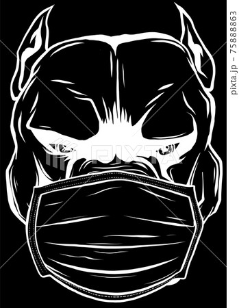 white silhouette of dog with a protective mask on his face. white silhouette of dog with a protective mask on his face. 75888863