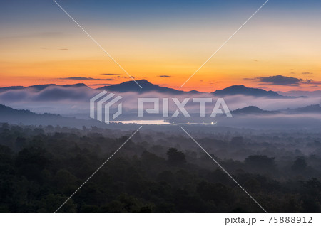 Aerial view, panoramic view of the morning scenery. Aerial view, panoramic view of the morning scenery. 75888912