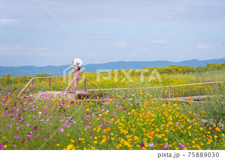 Beautiful woman in nature flower. Beautiful woman in nature flower. 75889030