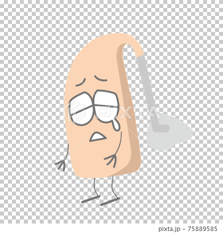 Illustration of a crying ear hearing aid character 75889585