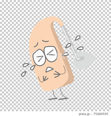 Illustration of a crying ear hearing aid character 75889595