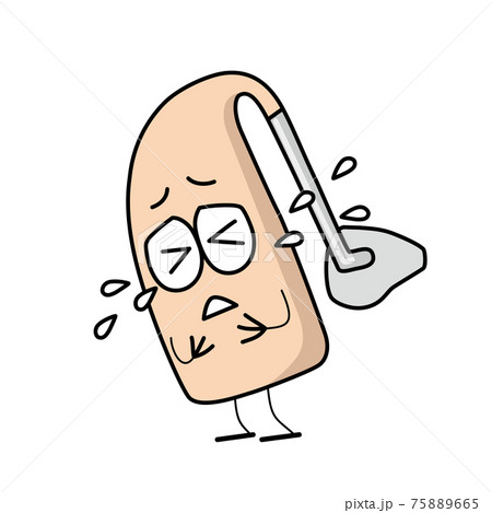 泣いている耳かけ補聴器キャラクターのイラスト 75889665