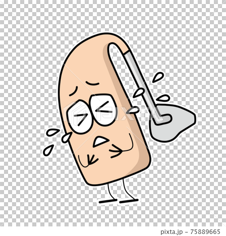 Illustration of a crying ear hearing aid character 75889665