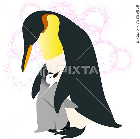 可愛い親子で寝るペンギンのイラスト素材