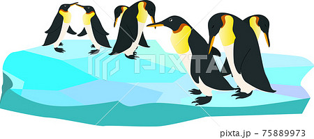 氷の上にいる可愛いペンギンの群れのイラスト素材