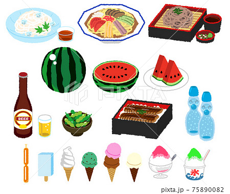 夏が旬な食べ物のイラストのイラスト素材 7500