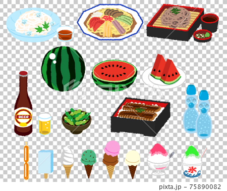 夏が旬な食べ物のイラストのイラスト素材 7500