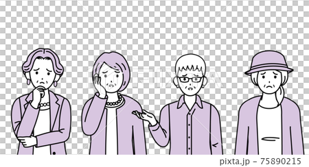 年配の女性　シニア　高齢者　人々　困る　悩む　不満　ポーズ　仕草　セット　イラスト素材 75890215