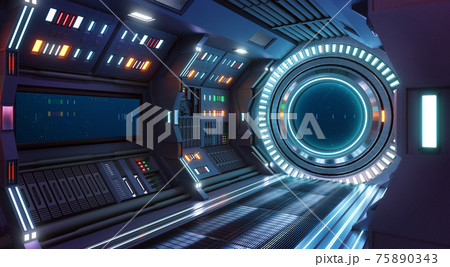 Corridor spaceship Interior. 3d rendering. Corridor spaceship Interior. 3d rendering. 75890343