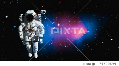 Astronaut spaceman do spacewalk while working for space station 75890699