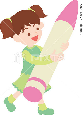 大きなクレヨンを持った子供 75891765