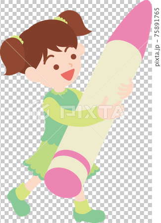 大きなクレヨンを持った子供 75891765