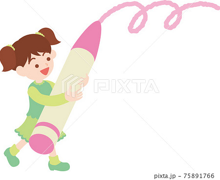 大きなクレヨンを持った子供 75891766