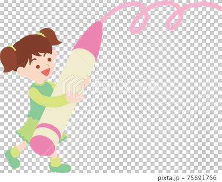 大きなクレヨンを持った子供 75891766