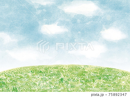空と芝生 水彩イラストのイラスト素材