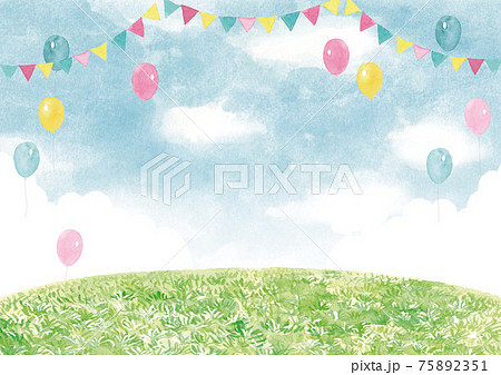 イベント背景 水彩イラスト 芝生と空 イベント背景 水彩イラスト 芝生と空 75892351