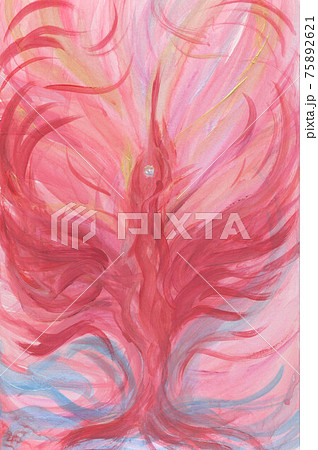 炎の中から生まれ出る赤いフェニックスの水彩画 75892621