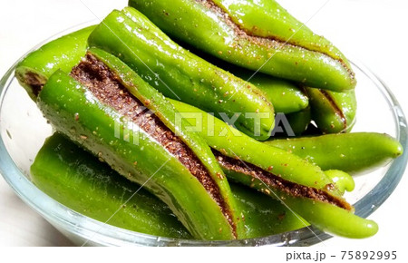 Indian Spicy Green Chilli Pickle Also Know as Mirchi Ka Achaar 75892995