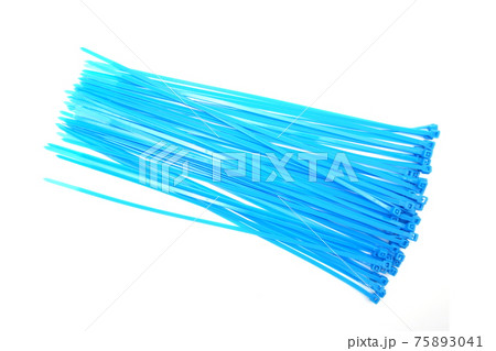 blue cable tie on white background 75893041