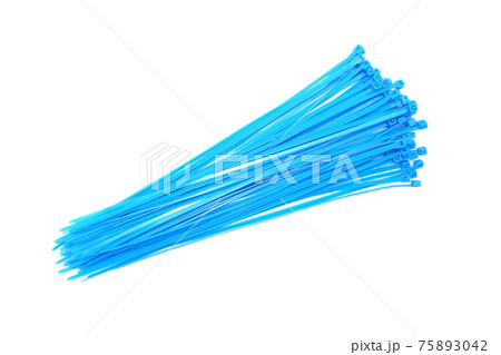 blue cable tie on white background 75893042