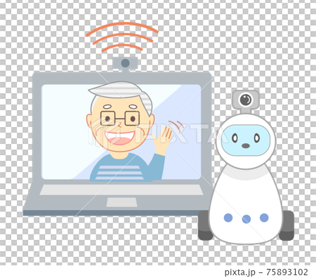 Elderly people living alone and watching robots Elderly people living alone and watching robots 75893102