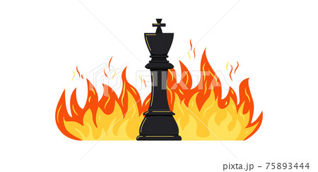 Chess piece king on burning fire vector icon isolated on white background. 75893444