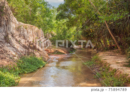 Fairy stream among the red dunes, Muine, Vietnam Fairy stream among the red dunes, Muine, Vietnam 75894789